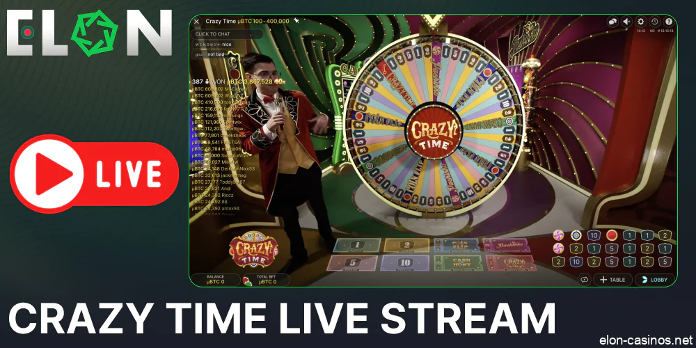 Crazy Time game live streams on Elon Casino Bangladesh