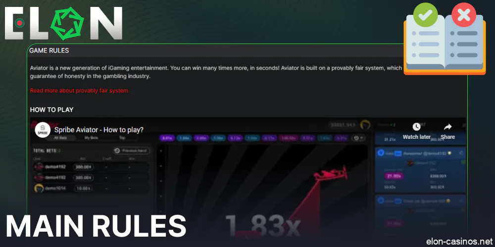The main rules of Aviator game on Elon Bet Casino