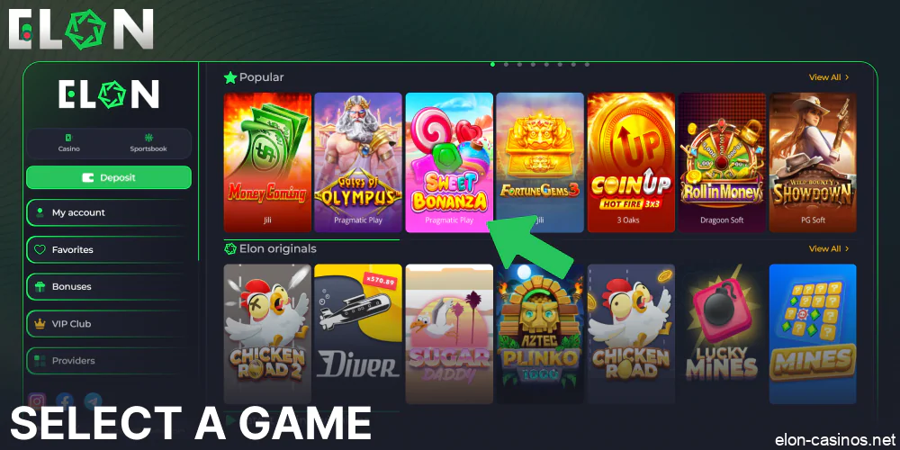 Select a game on Elon Casino