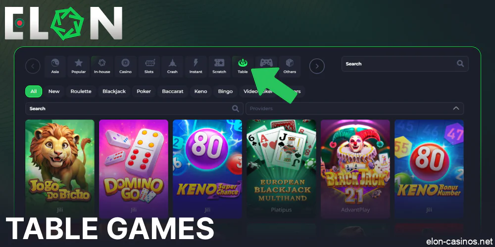 Table games available on Elon Casino for players from Bangladesh
